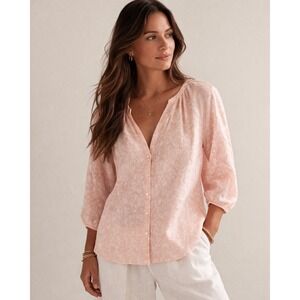 Tommy Bahama Womens Peach Tropical Cotton Button Front Blouse Size S